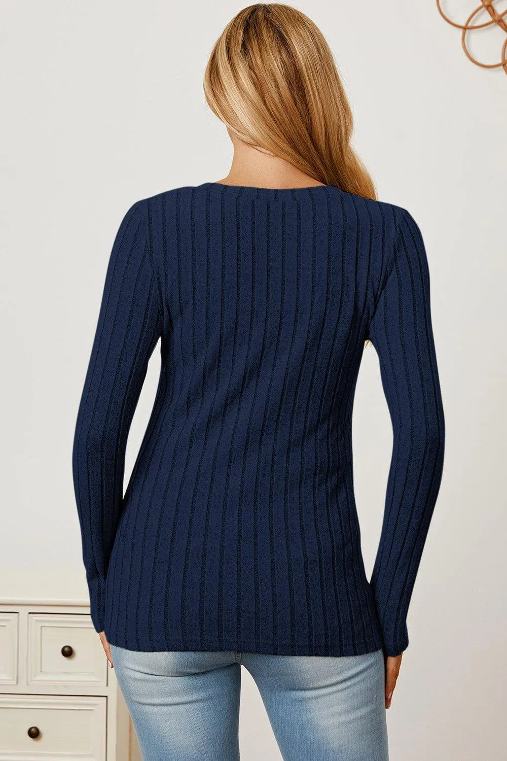 Basic Bae Full Size Ribbed V-Neck Long Sleeve T-Shirt - 6i6