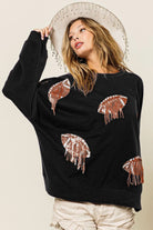 BiBi Sequin Fringe Football Patch Round Neck Sweatshirt - 6i6