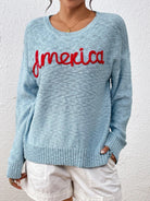 Letter Round Neck Long Sleeve Sweater - 6i6