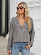 Ribbed Notched Long Sleeve T-Shirt - 6i6