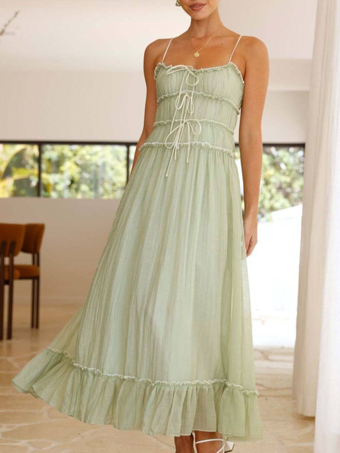 Devine frill ruffled hem midi cami dress with a flattering fit and elegant ruffled details, perfect for a casual or semi-formal look, available at 6i6.com