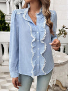 Textured Lace Detail Long Sleeve Shirt - 6i6