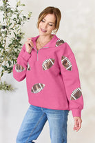 Full Size Sequin Football Half Zip Long Sleeve Sweatshirt - 6i6