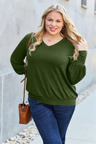 Basic Bae Full Size V-Neck Lantern Sleeve Top - 6i6