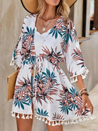 Tassel Tied Printed Half Sleeve Cover Up - 6i6