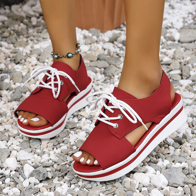 Open-Toe Lace Up Platform Sandals for women from 6i6.com, perfect for warm-weather outfits and comfortable summer wear.