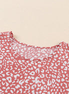 Leopard Round Neck Frill Trim Blouse - 6i6