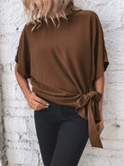 Knotted round neck half sleeve blouse with a trendy knot detail for a chic and casual look, available at 6i6.com