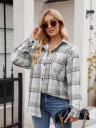 Pocketed Plaid Collared Neck Long Sleeve Shirt - 6i6