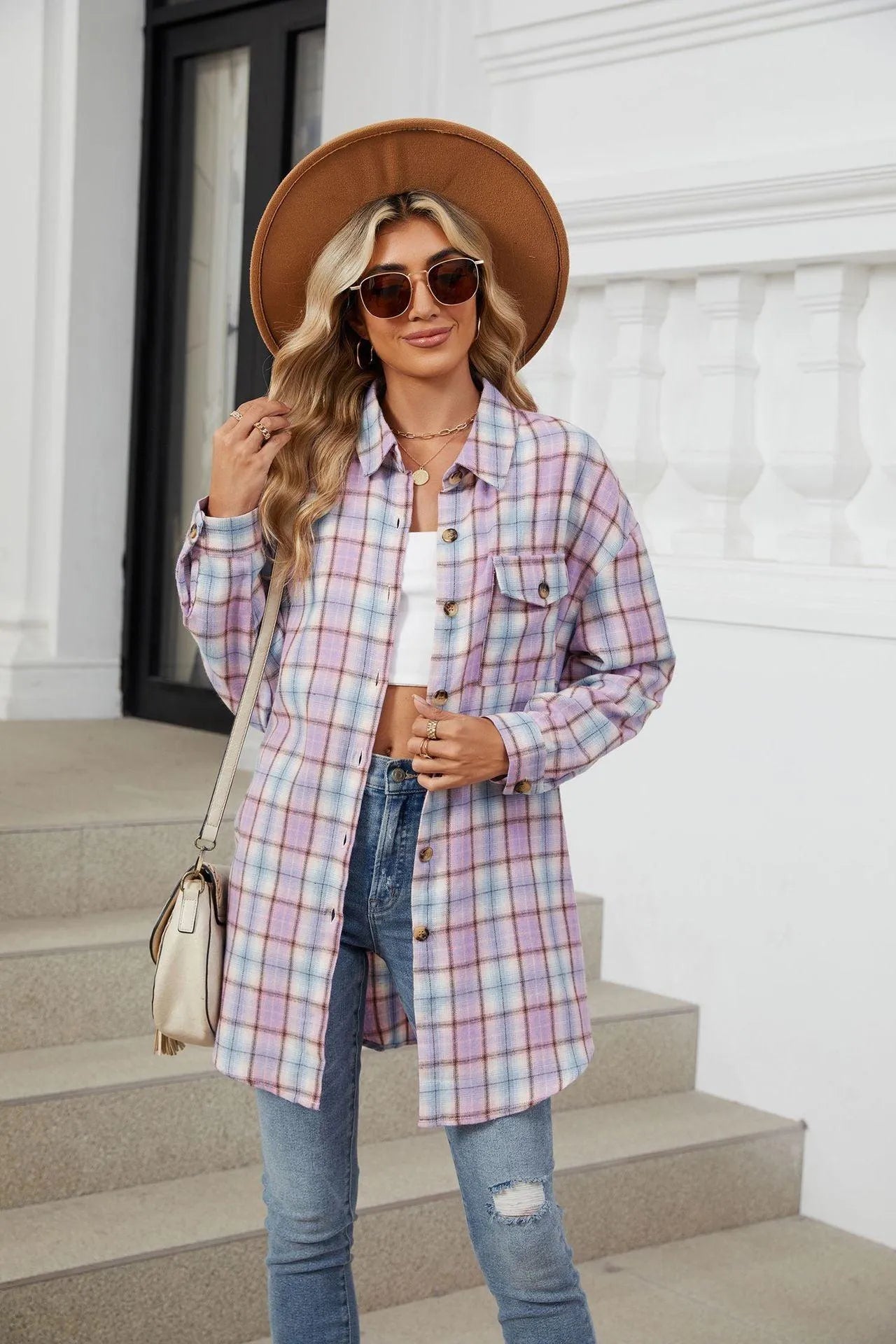 Plaid Collared Neck Long Sleeve Shirt - 6i6