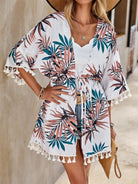 Tassel Tied Printed Half Sleeve Cover Up - 6i6