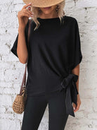 Knotted round neck half sleeve blouse with a trendy knot detail for a chic and casual look, available at 6i6.com