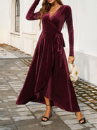 Split Surplice Long Sleeve Midi Dress - 6i6