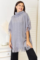 Justin Taylor Turtle Neck Fringe Poncho - 6i6