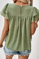 Printed Round Neck Puff Sleeve Blouse - 6i6