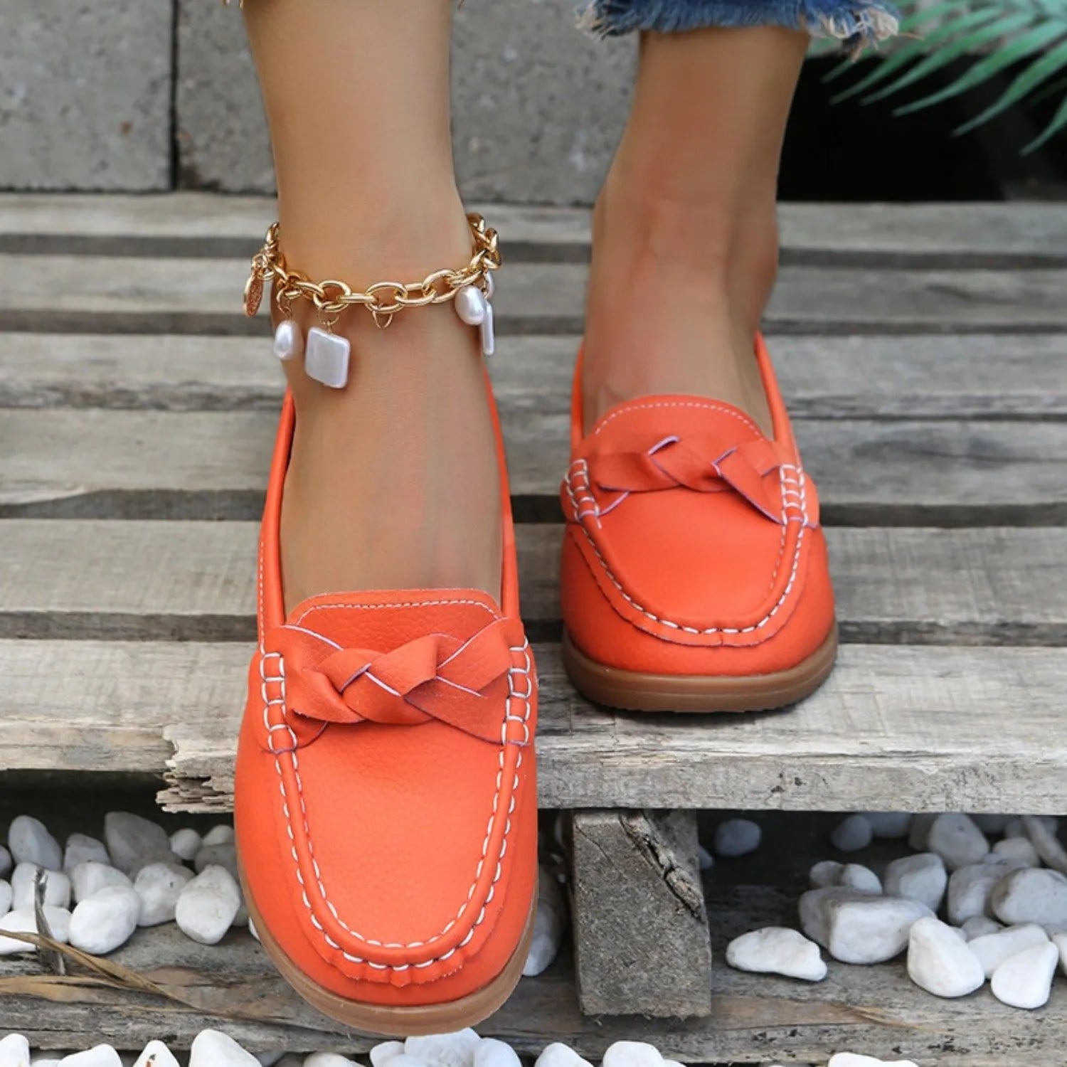 Weave Wedge Heeled Loafers - 6i6