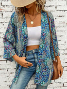 Printed Open Front Three-Quarter Sleeve Cover Up - 6i6