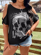 Plus Size Skeleton Graphic Round Neck Cold Shoulder T-Shirt - 6i6