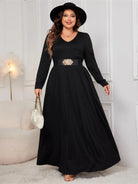 Plus Size Cutout V-Neck Long Sleeve Maxi Dress - 6i6