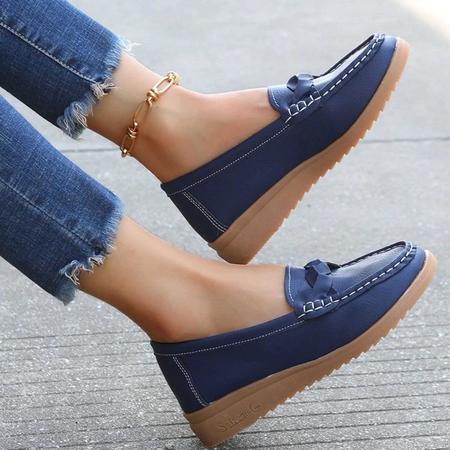 Weave Wedge Heeled Loafers - 6i6