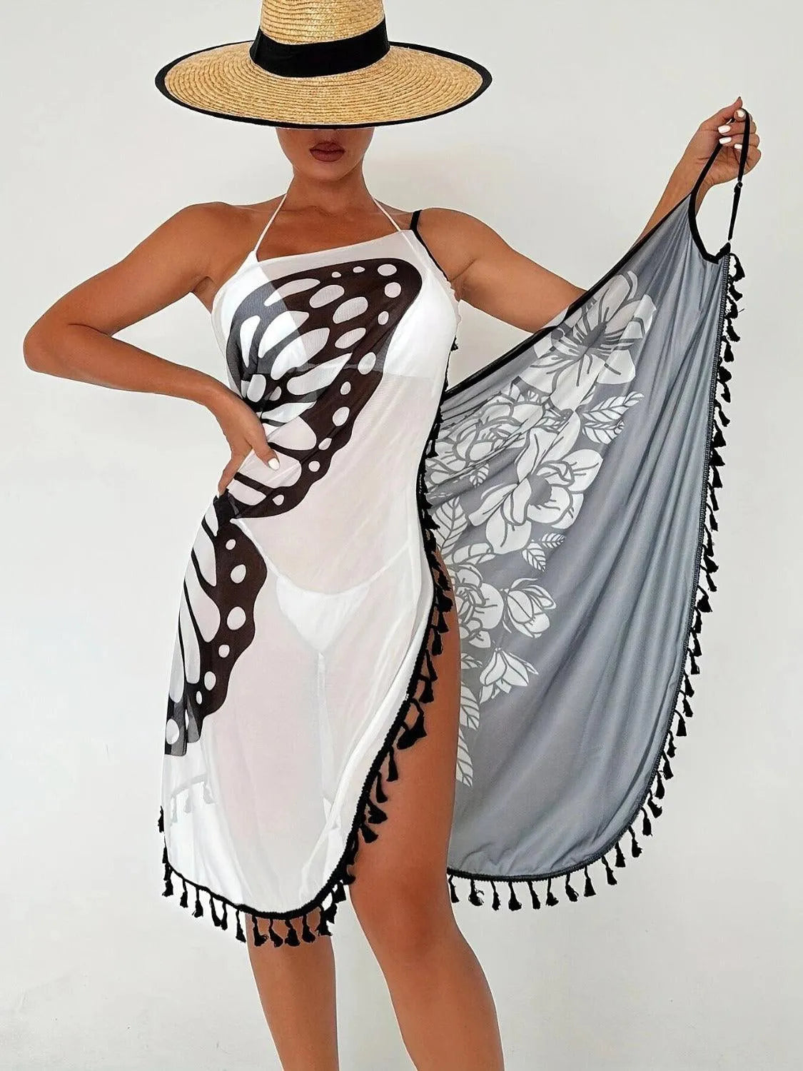 Tassel Printed Spaghetti Strap Cover Up - 6i6