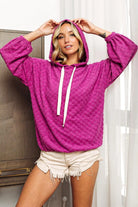 BiBi Brushed Checker Drawstring Long Sleeve Hoodie - 6i6