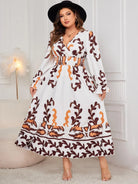 Plus Size Printed Surplice Flounce Sleeve Dress - 6i6