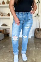 Judy Blue Full Size Distressed Straight Jeans with Patch Pockets - 6i6