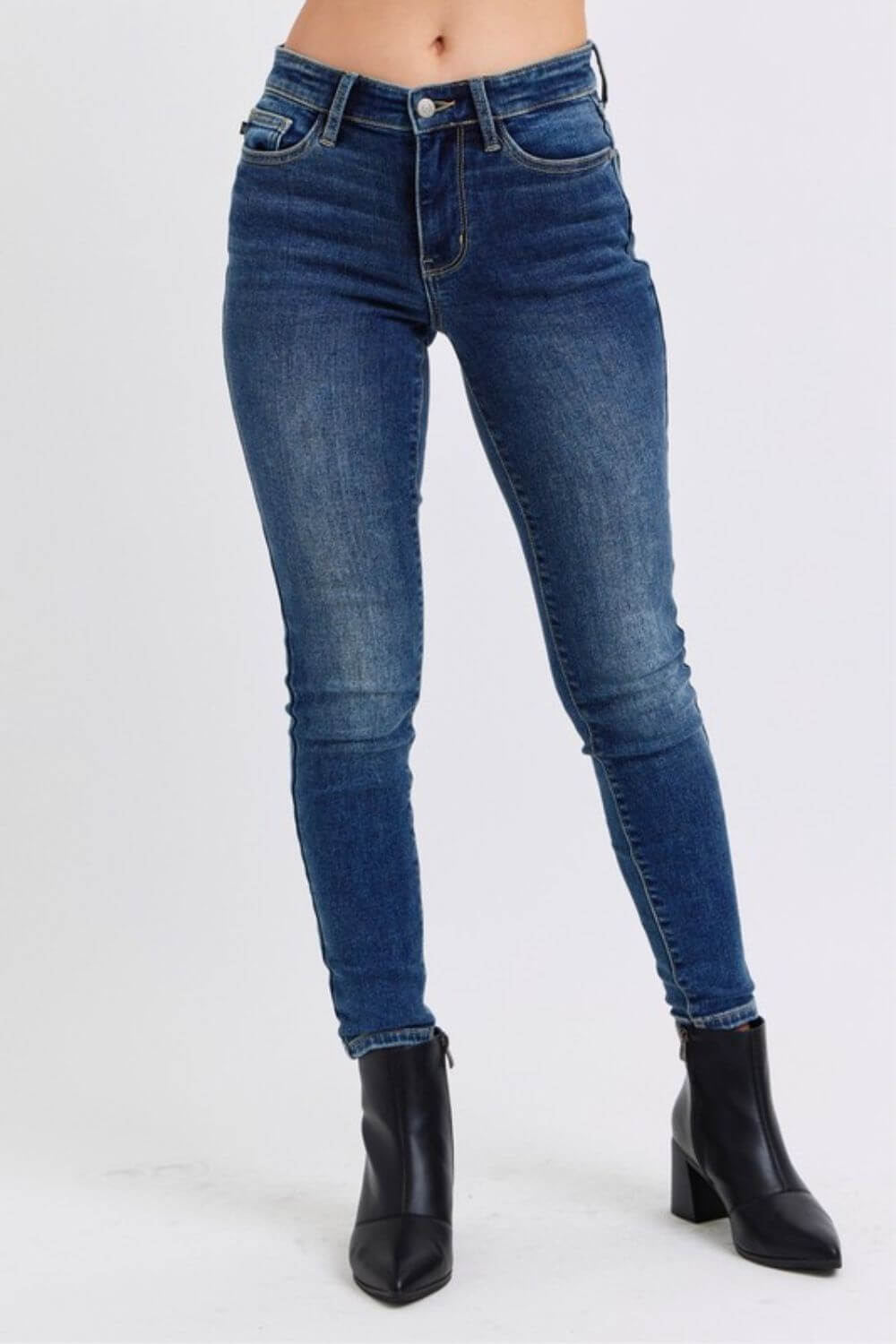 Judy Blue full-size run mid-rise waist skinny jeans with thermal lining for extra warmth and a flattering fit, available at 6i6.com