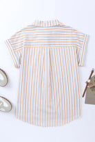 Pocketed Striped Collared Neck Short Sleeve Shirt - 6i6