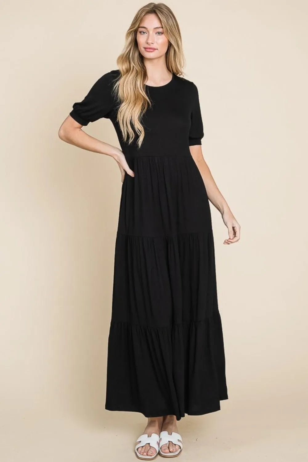 BOMBOM Short Sleeve Tiered Maxi Dress - 6i6