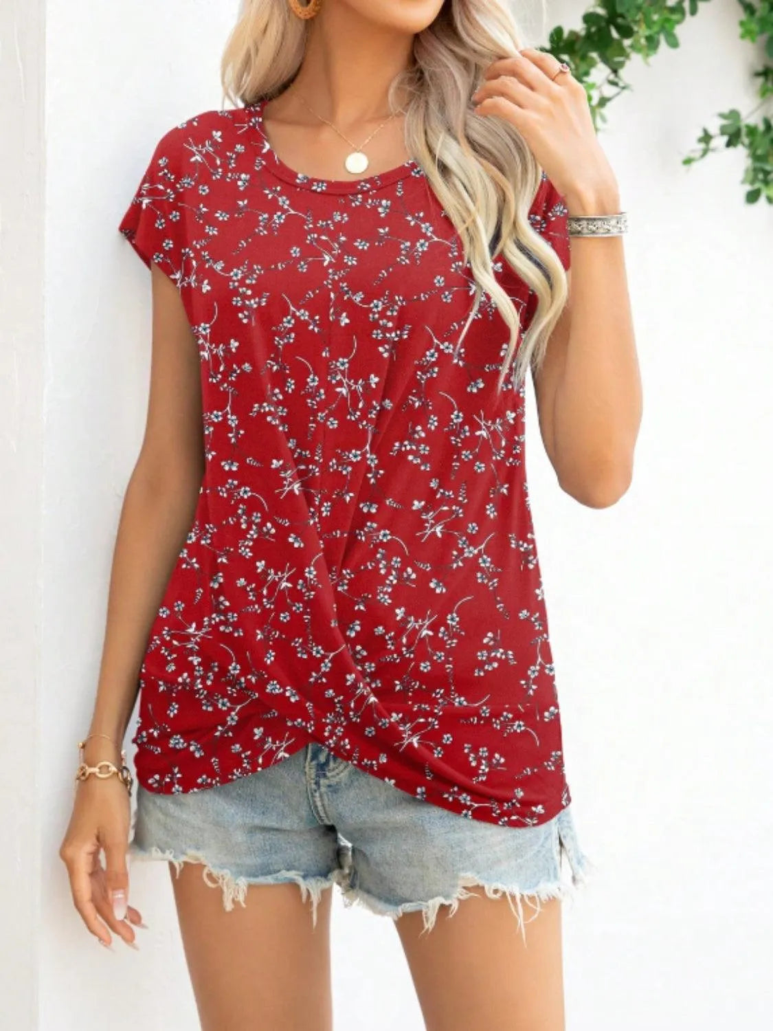 Printed Round Neck Short Sleeve T-Shirt - 6i6