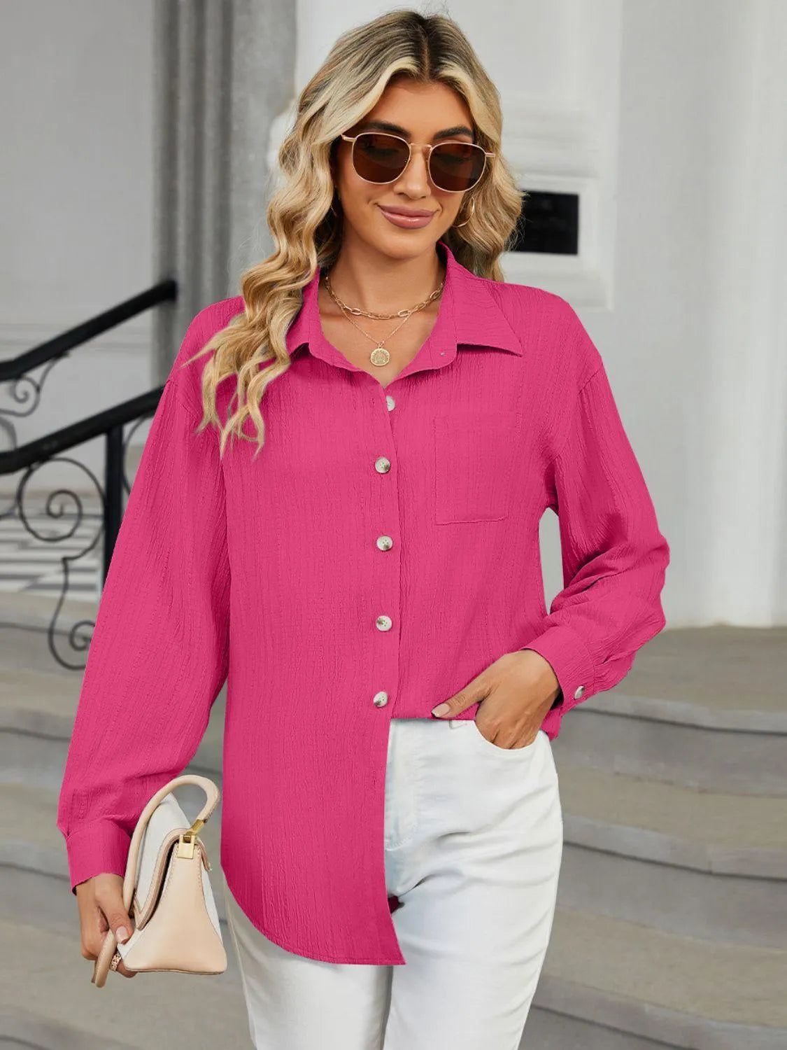 Collared Neck Long Sleeve Shirt - 6i6