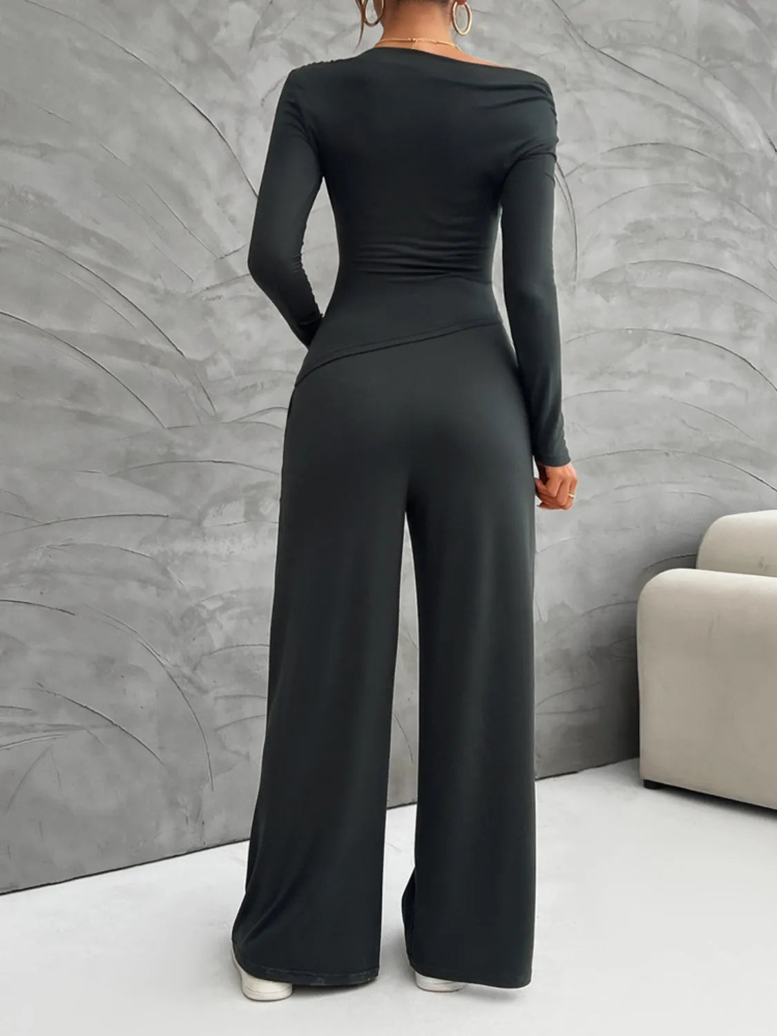 Long Sleeve Top and Wide Leg Pants Set - 6i6