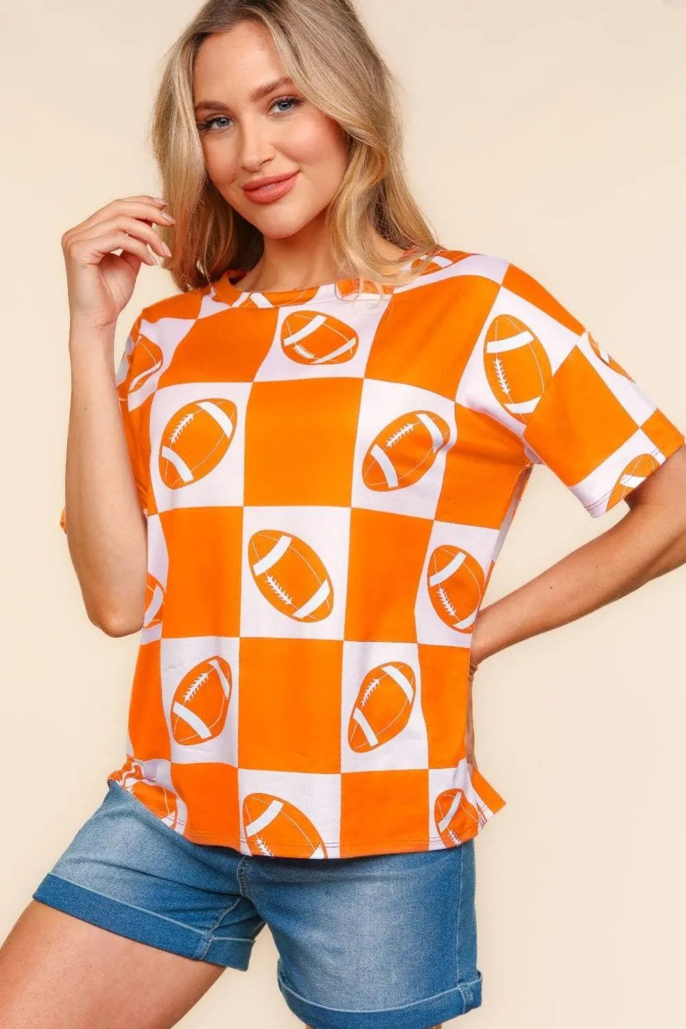 Haptics Football Checkered Print Short Sleeve T-Shirt - 6i6