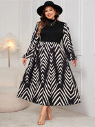 Plus Size Printed Mock Neck Long Sleeve Midi Dress - 6i6