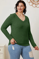 Basic Bae Full Size Ribbed V-Neck Long Sleeve T-Shirt - 6i6