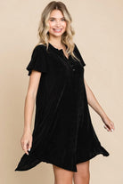 Culture Code Full Size Notched Short Sleeve Dress - 6i6