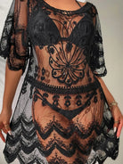 Lace Round Neck Half Sleeve Cover-Up - 6i6