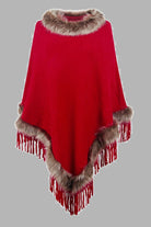 Faux Fur Trim Fringed Poncho - 6i6