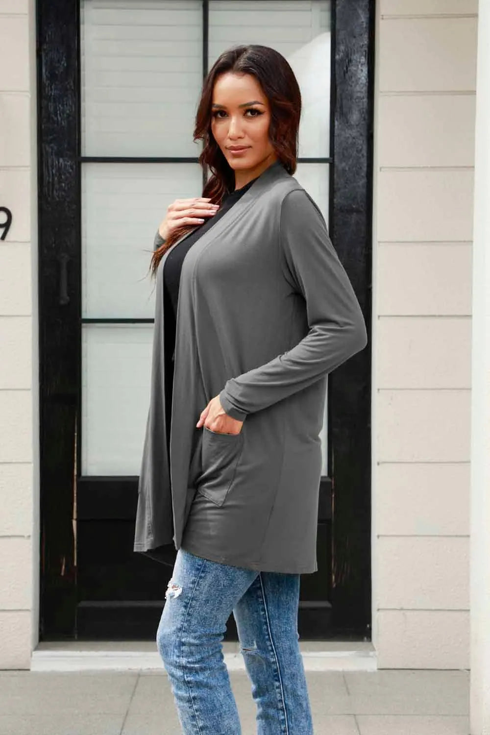 Basic Bae Full Size Open Front Long Sleeve Cardigan with Pockets - 6i6