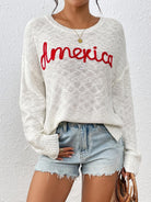 Letter Round Neck Long Sleeve Sweater - 6i6