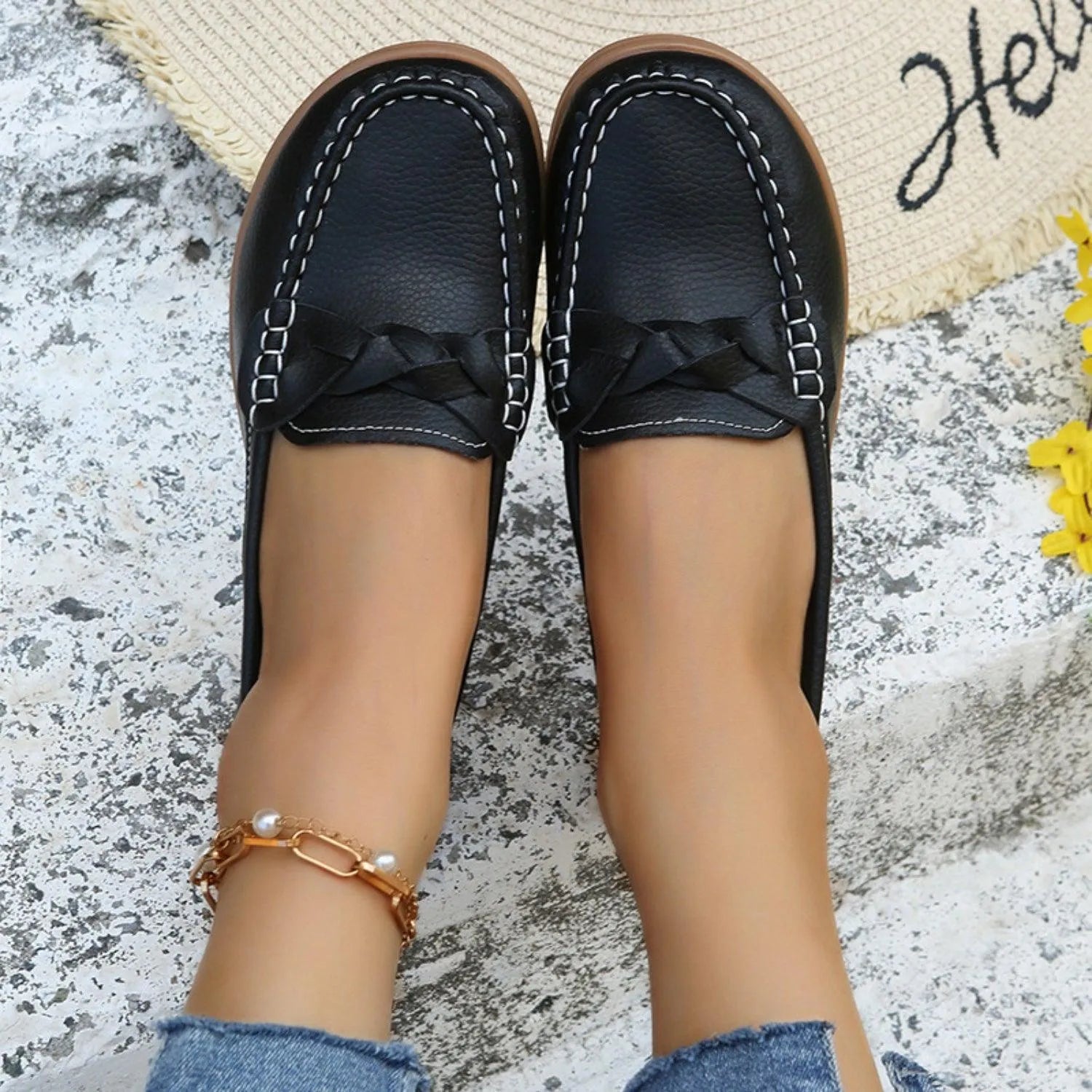 Weave Wedge Heeled Loafers - 6i6