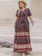 Plus Size Printed V-Neck Short Sleeve Maxi Dress - 6i6