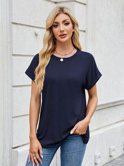 Florira Round Neck Short Sleeve T-Shirt for women from 6i6.com, a versatile and comfortable basic for everyday wear.