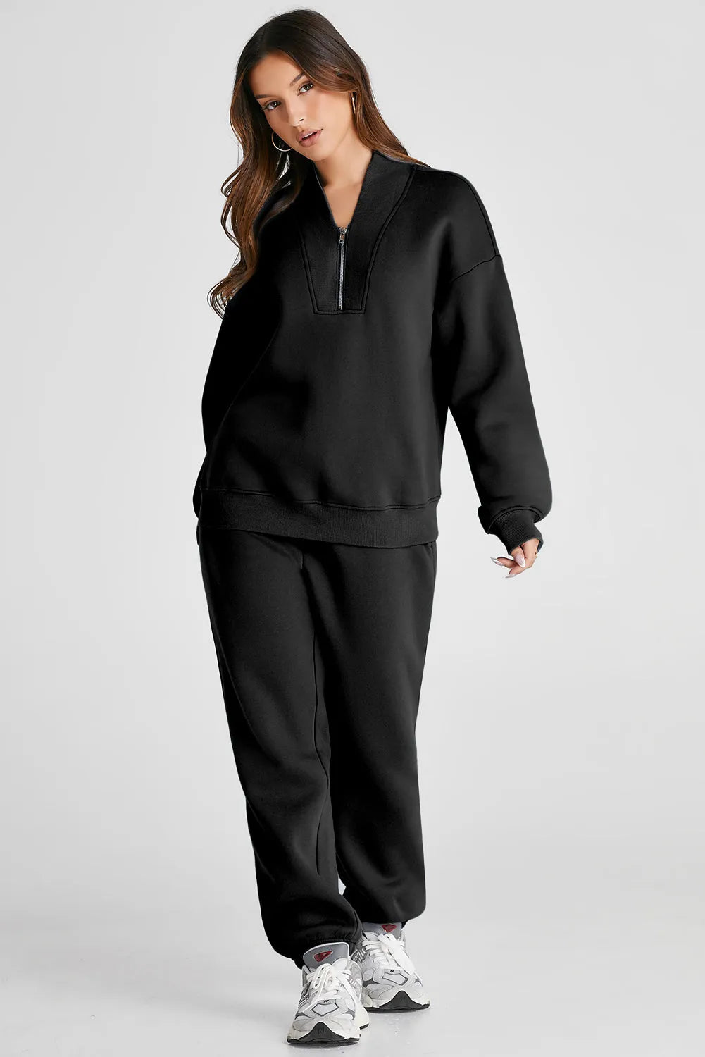 Quarter Zip Long Sleeve Top and Pants Set - 6i6