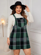 Plus Size Plaid Wide Strap Overall Dress - 6i6