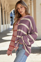 Striped Round Neck Long Sleeve Knit Top - 6i6