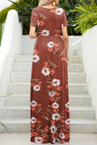 Printed Round Neck Short Sleeve Maxi Dress - 6i6