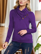 Buttoned Mock Neck Long Sleeve Blouse - 6i6